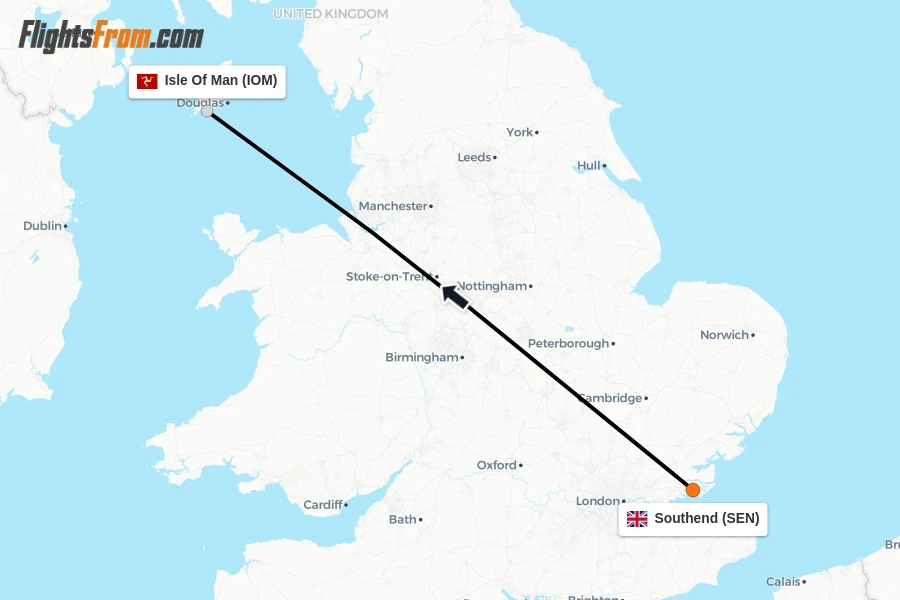 Flights from Southend to Isle Of Man route map