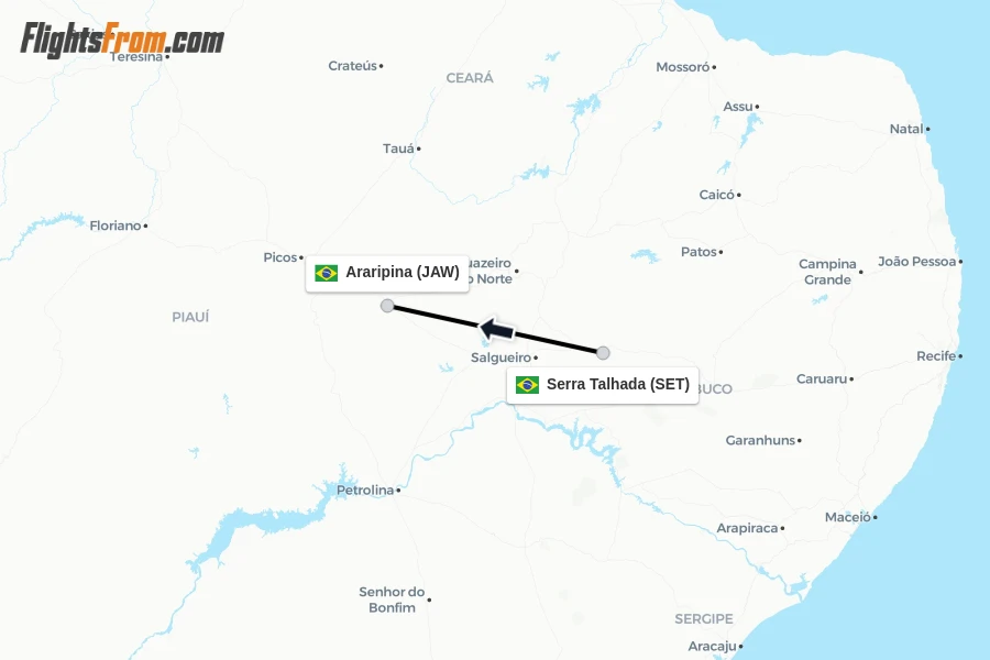 Flights from Serra Talhada to Araripina route map