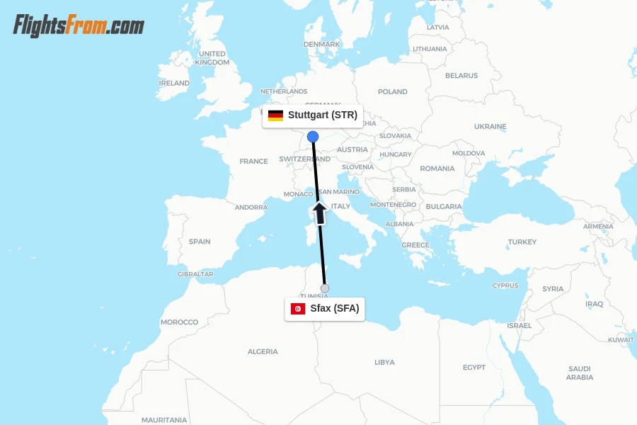 Flights from Sfax to Stuttgart route map