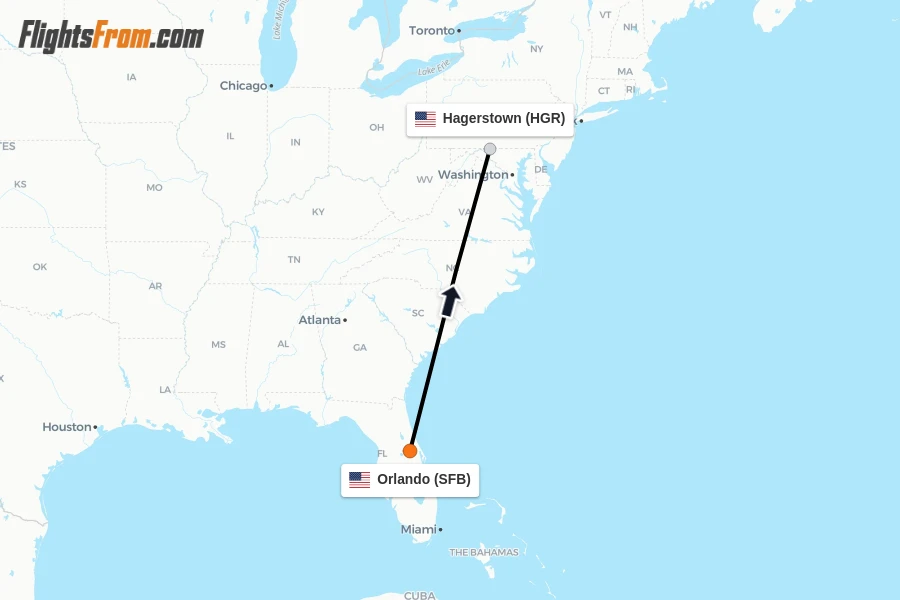Flights from Orlando to Hagerstown route map