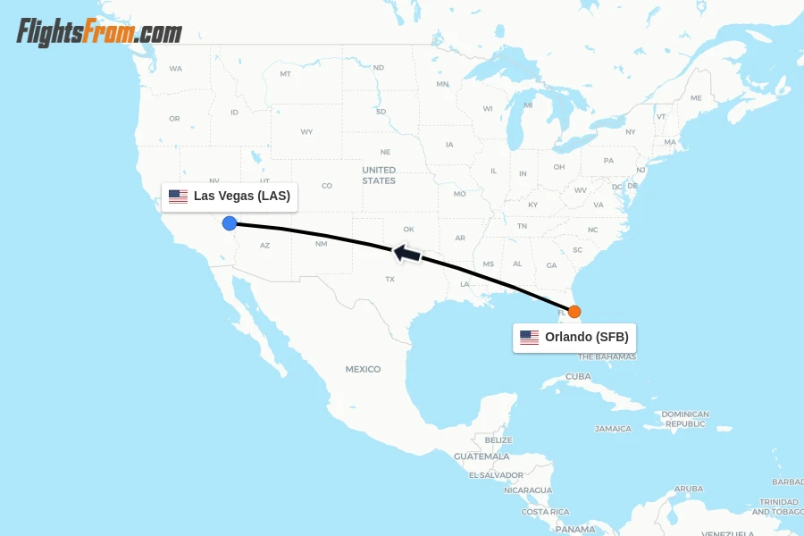 Flights from Orlando to Las Vegas route map