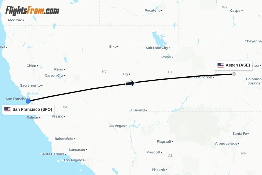 Flights from San Francisco to Aspen route map