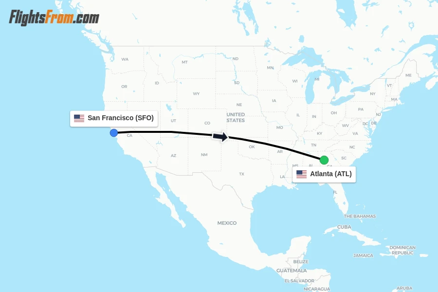 Flights from San Francisco to Atlanta route map