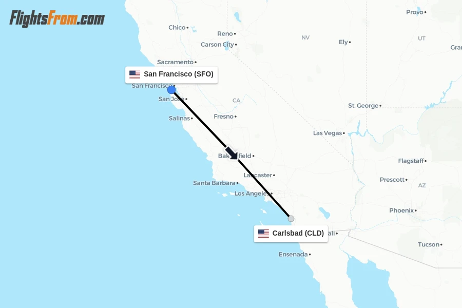 Flights from San Francisco to Carlsbad route map