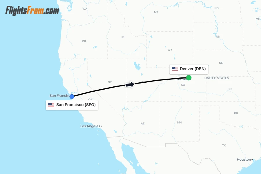 Flights from San Francisco to Denver route map