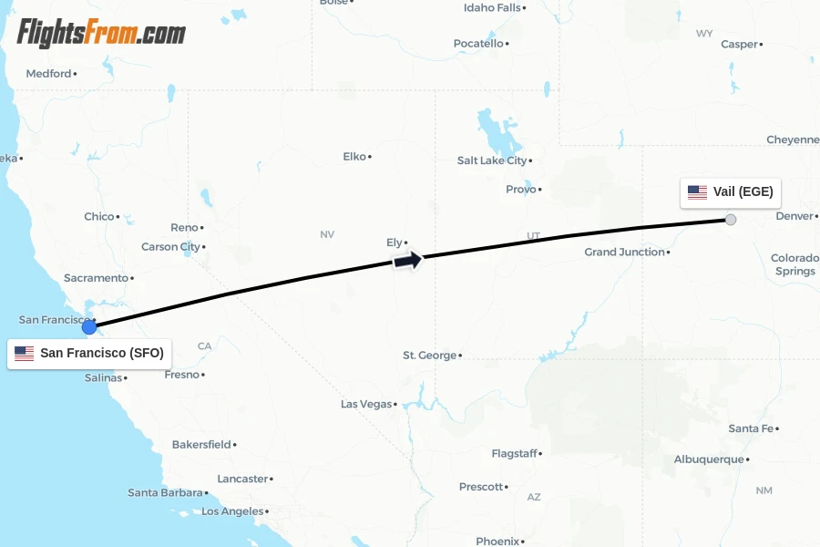 Flights from San Francisco to Vail route map