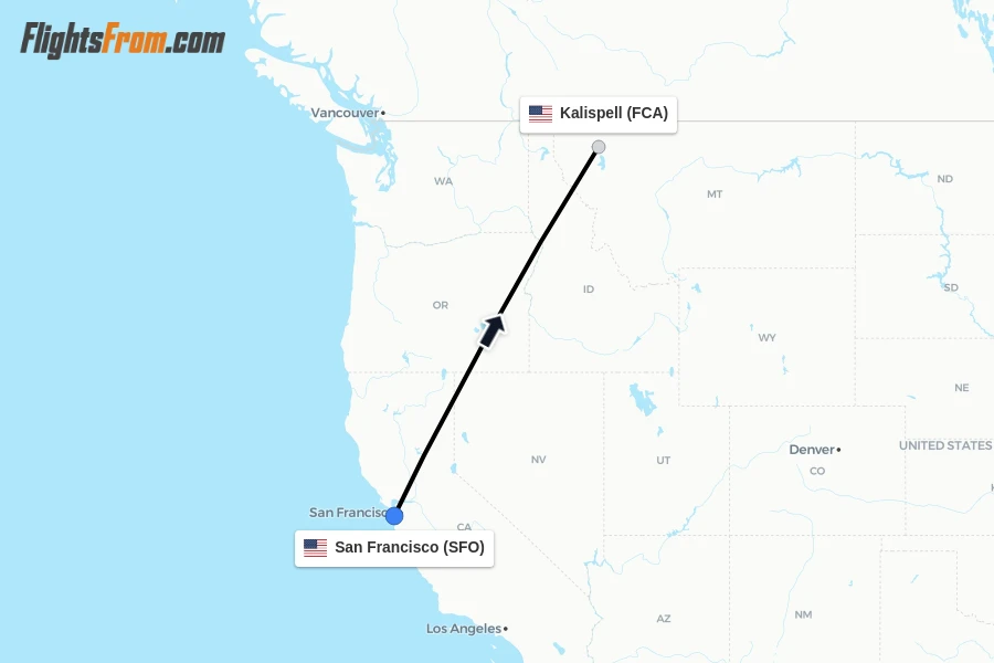 Flights from San Francisco to Kalispell route map