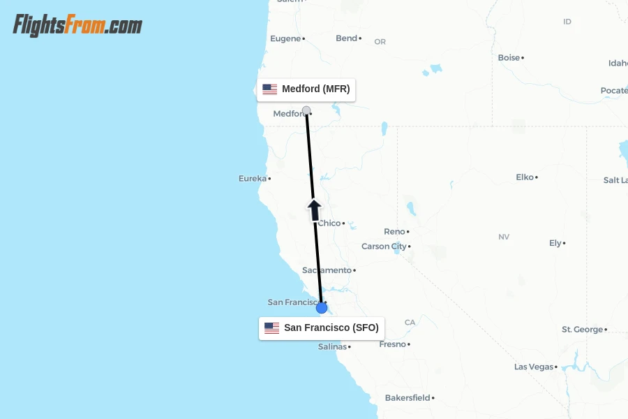 Flights from San Francisco to Medford route map