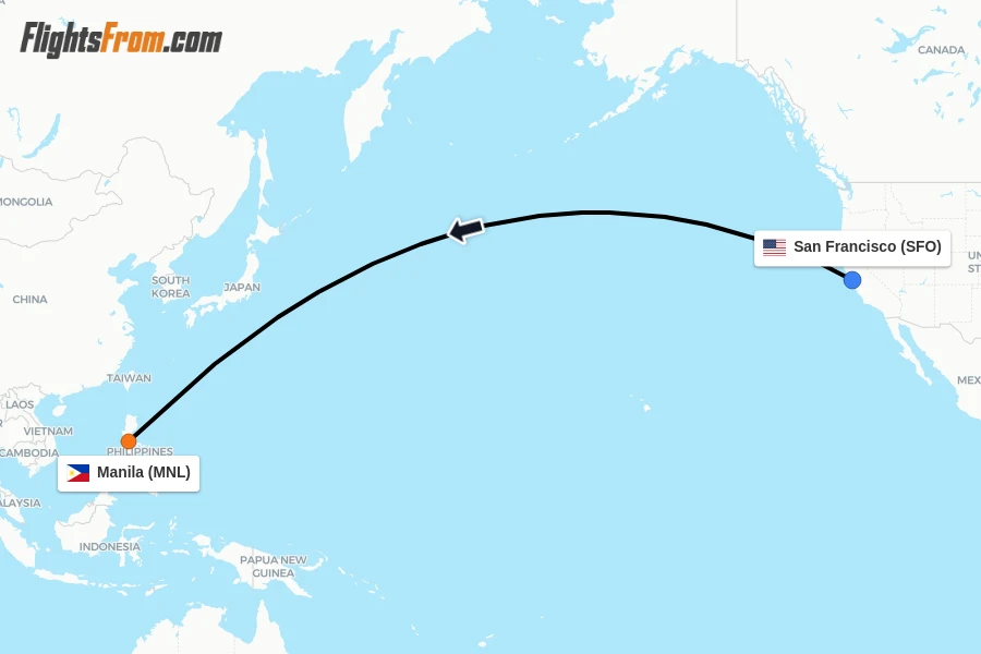 Flights from San Francisco to Manila route map