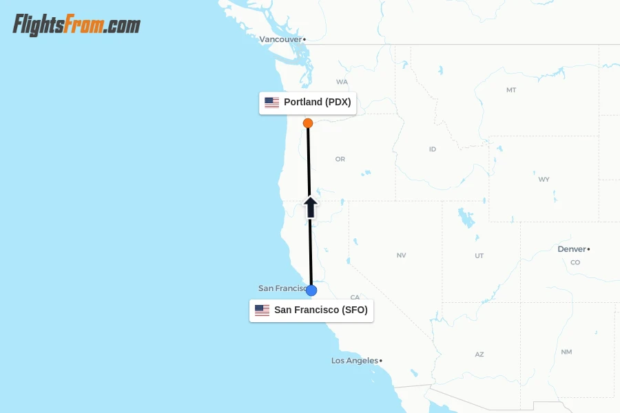 Flights from San Francisco to Portland route map