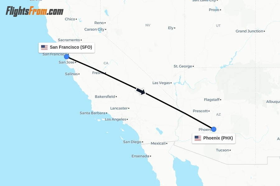 Flights from San Francisco to Phoenix route map