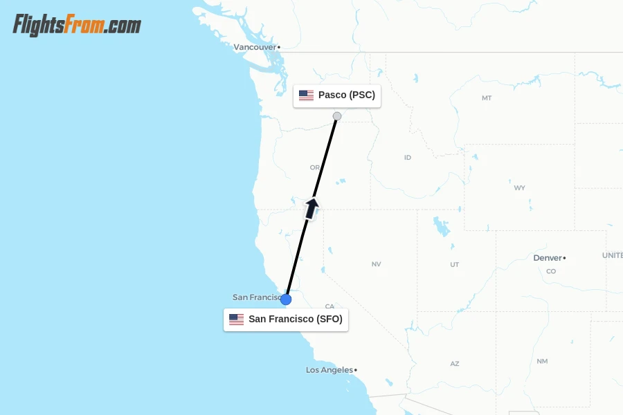 Flights from San Francisco to Pasco route map