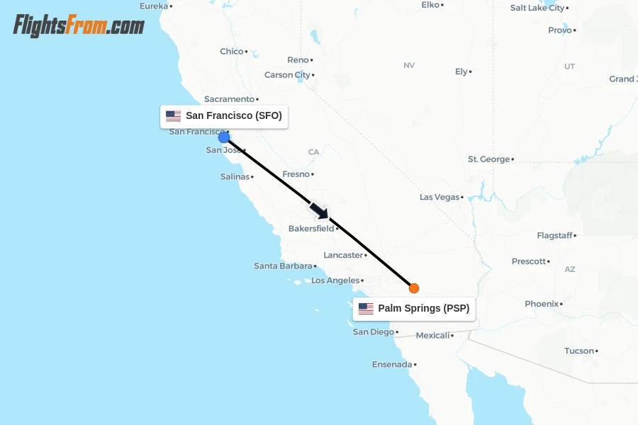 Flights from San Francisco to Palm Springs route map