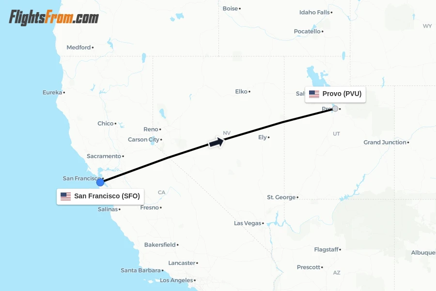 Flights from San Francisco to Provo route map