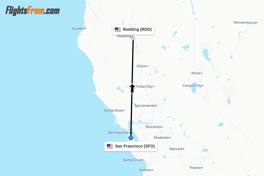 Flights from San Francisco to Redding route map
