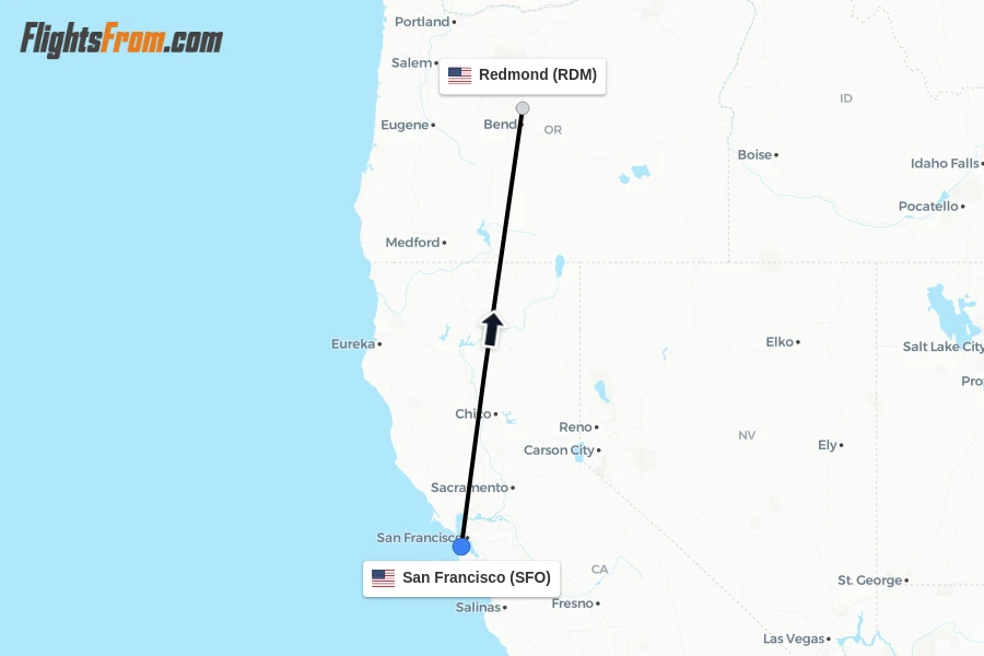 Flights from San Francisco to Redmond route map