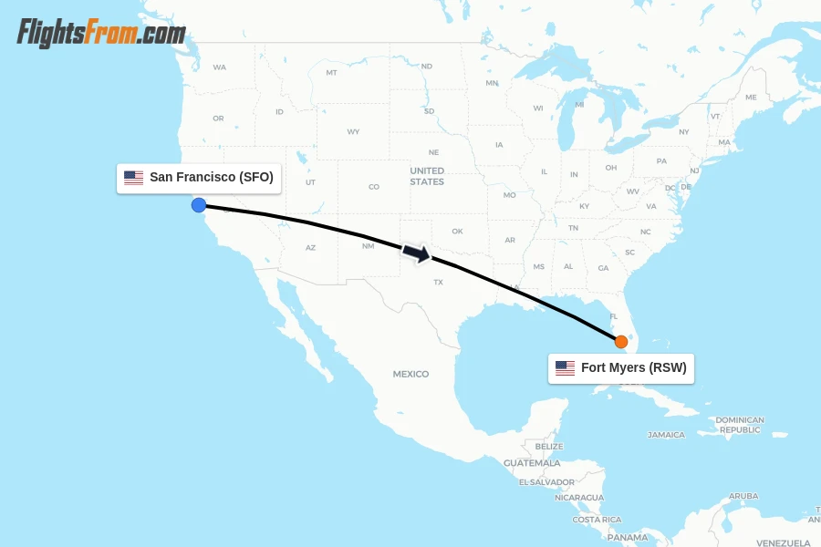 Flights from San Francisco to Fort Myers route map