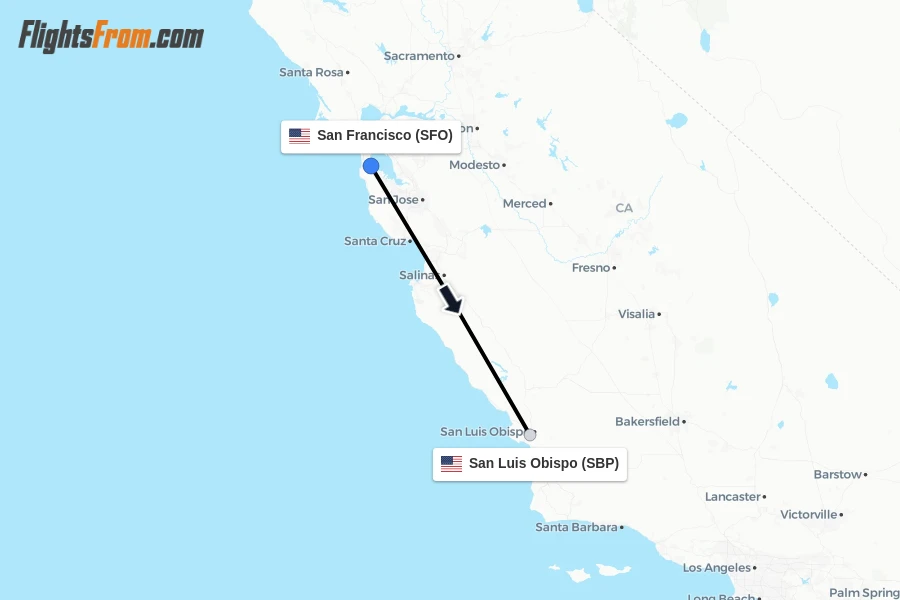 Flights from San Francisco to San Luis Obispo route map