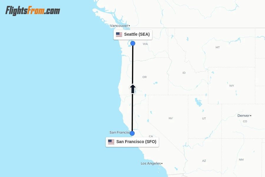 Flights from San Francisco to Seattle route map