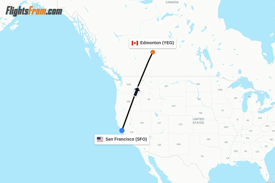 Flights from San Francisco to Edmonton route map