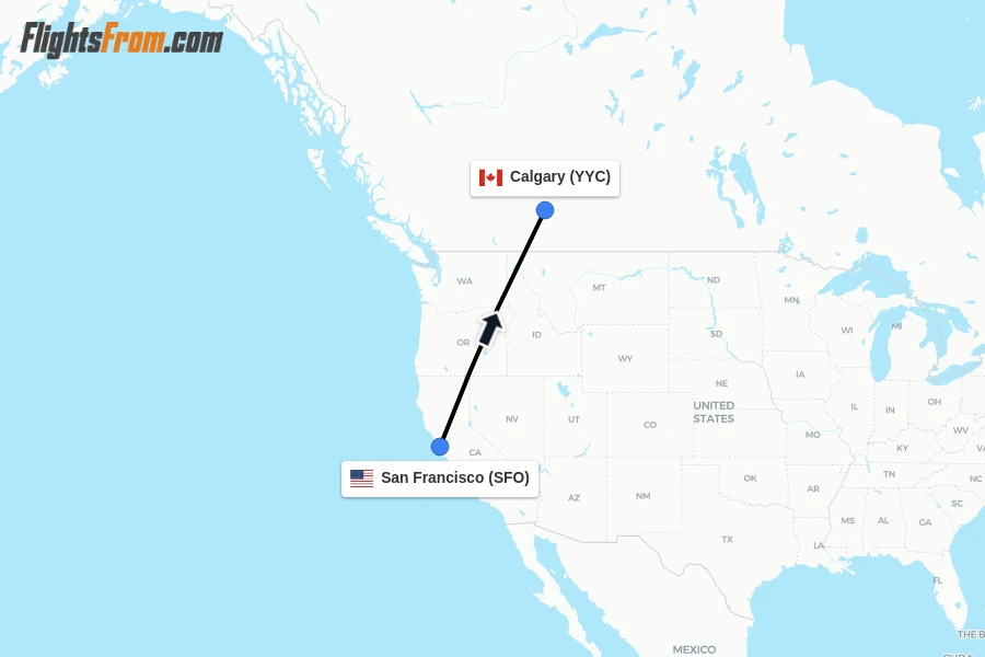 Flights from San Francisco to Calgary route map