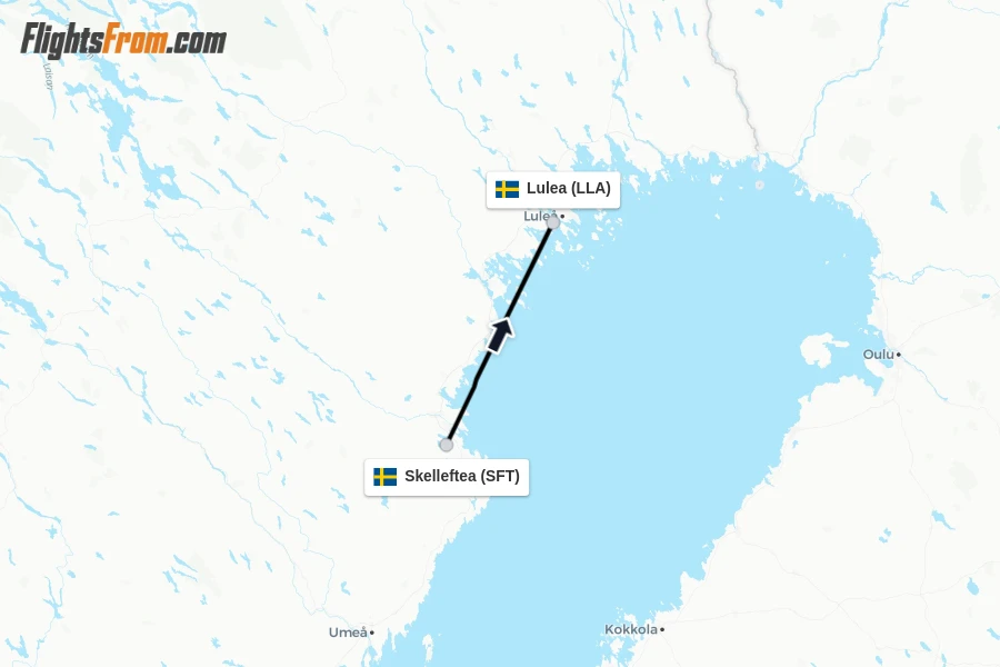 Flights from Skelleftea to Lulea route map