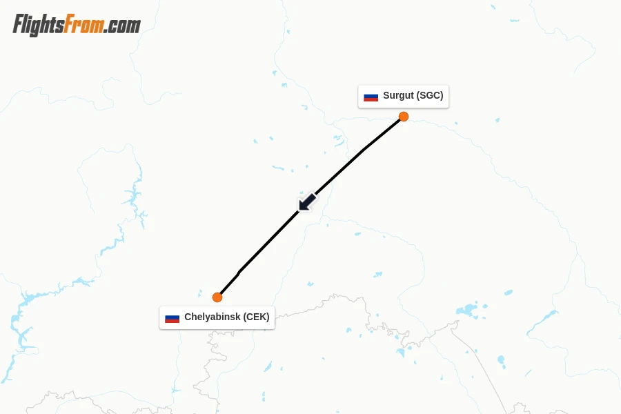 Flights from Surgut to Chelyabinsk route map