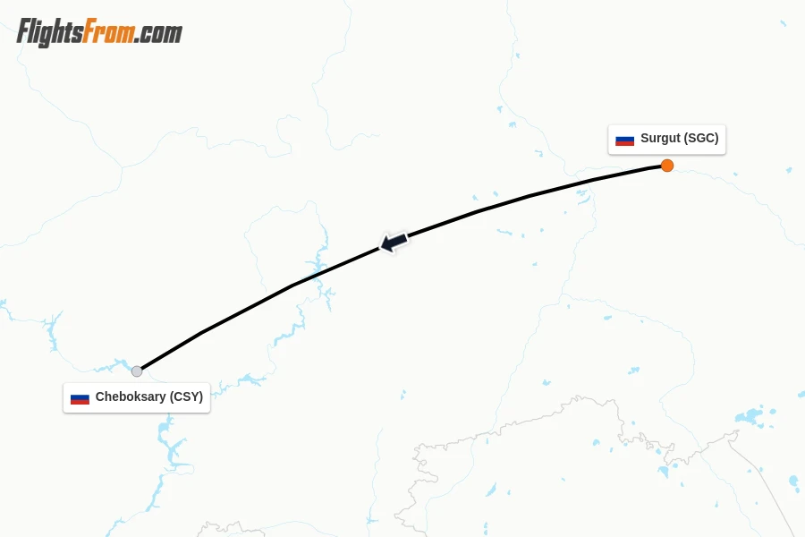 Flights from Surgut to Cheboksary route map