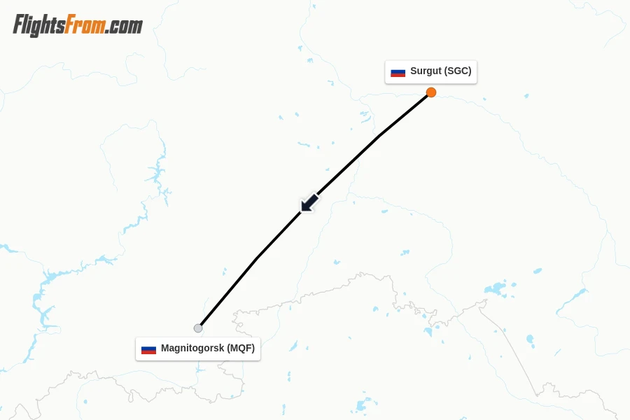 Flights from Surgut to Magnitogorsk route map