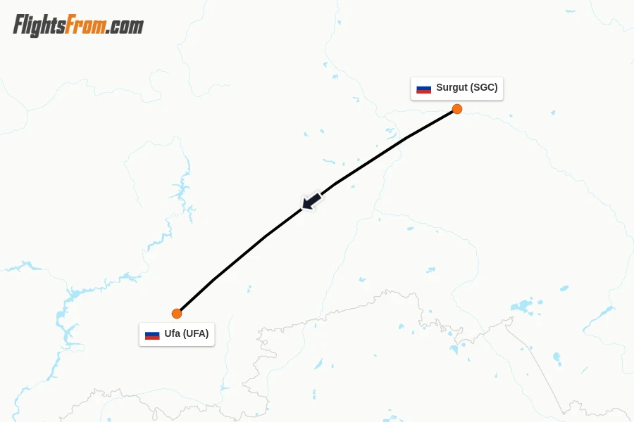 Flights from Surgut to Ufa route map