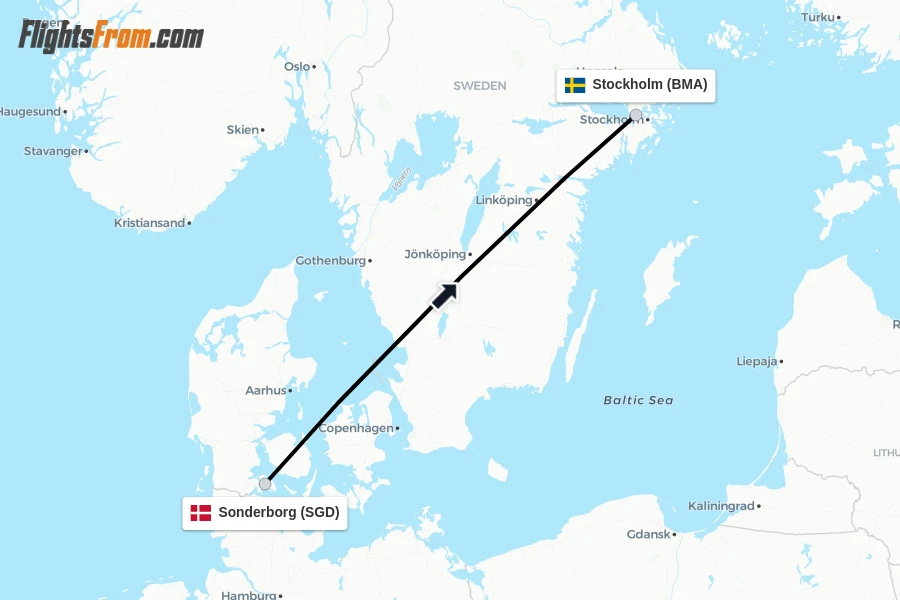 Flights from Sonderborg to Stockholm route map