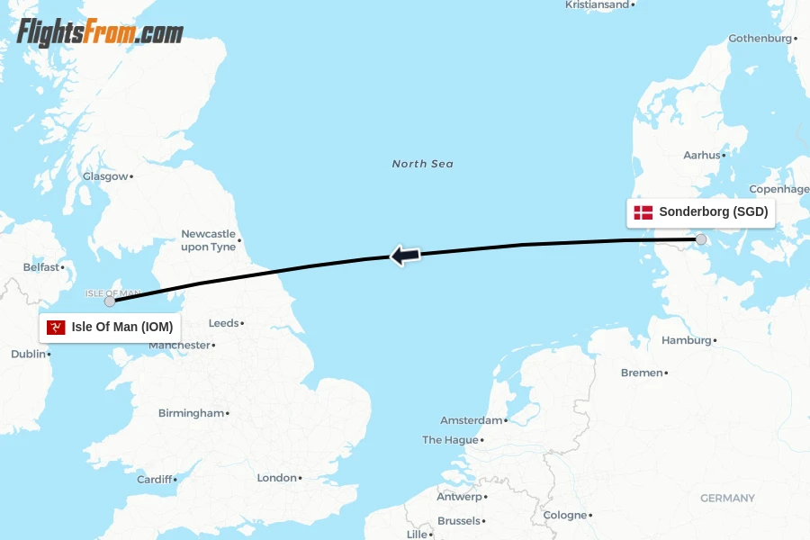 Flights from Sonderborg to Isle Of Man route map