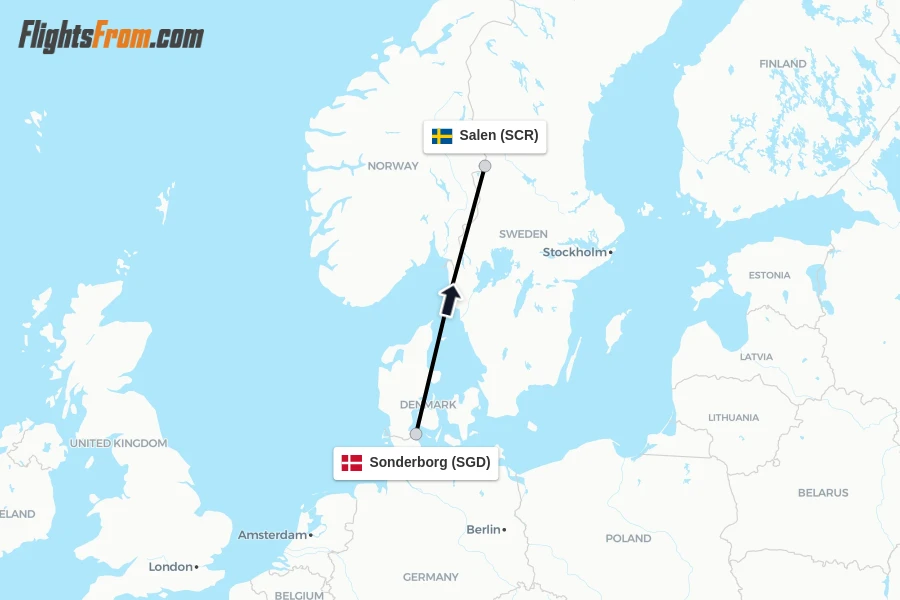 Flights from Sonderborg to Salen route map