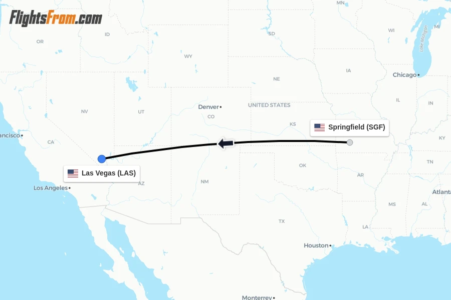 Flights from Springfield to Las Vegas route map