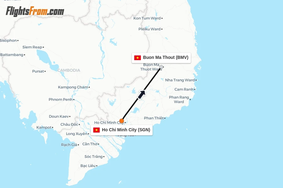 Flights from Ho Chi Minh City to Buon Ma Thout route map
