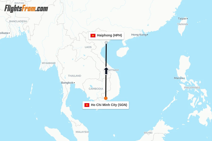 Flights from Ho Chi Minh City to Haiphong route map
