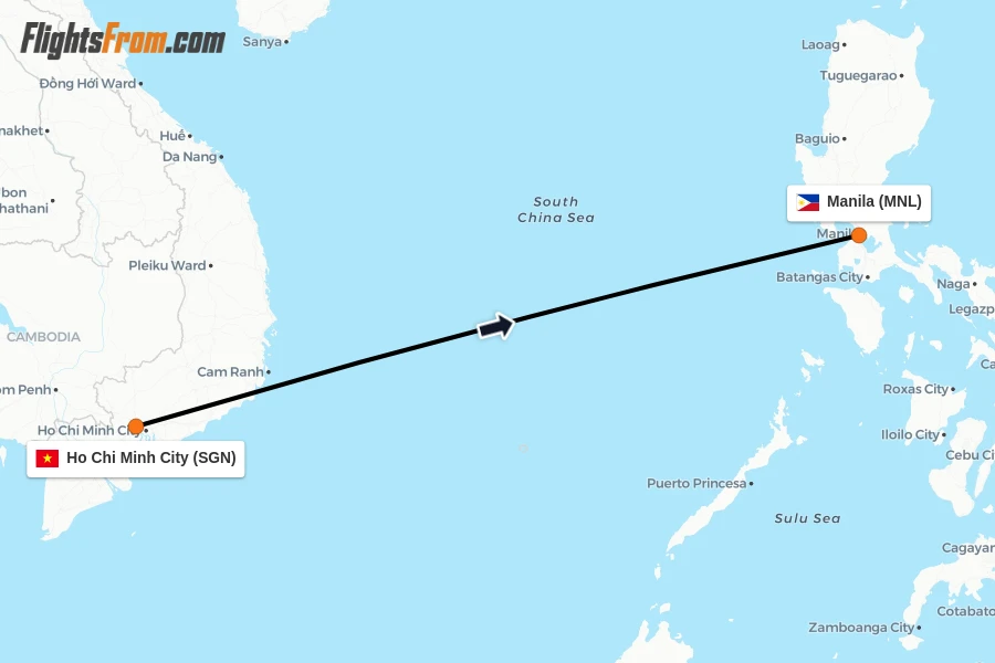 Flights from Ho Chi Minh City to Manila route map