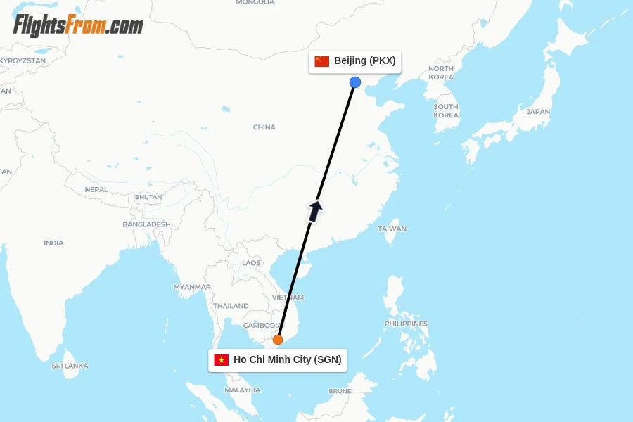 Flights from Ho Chi Minh City to Beijing route map