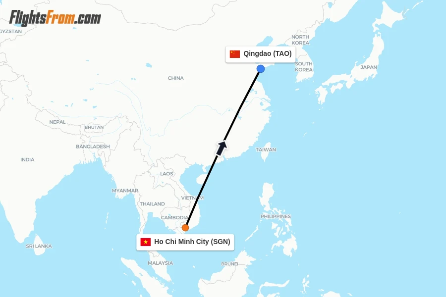 Direct (non-stop) flights from Ho Chi Minh City to Qingdao - schedules ...