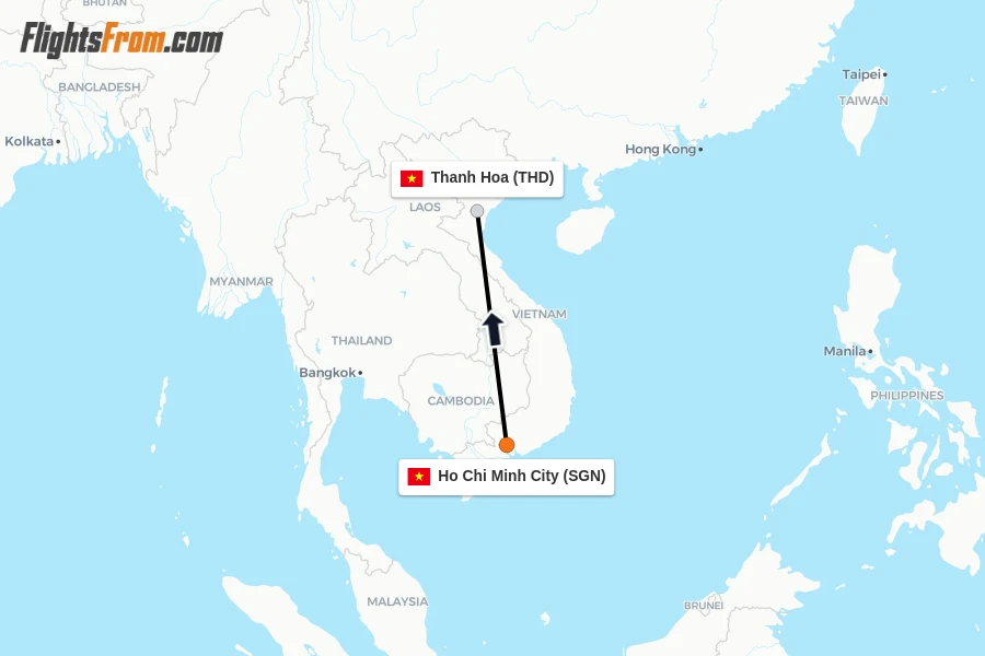 Flights from Ho Chi Minh City to Thanh Hoa route map