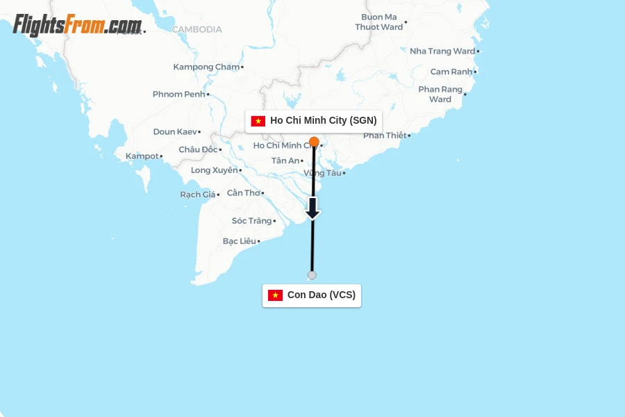 Flights from Ho Chi Minh City to Con Dao route map