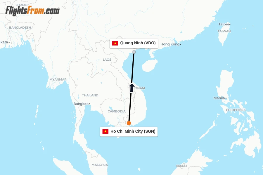 Flights from Ho Chi Minh City to Quang Ninh route map
