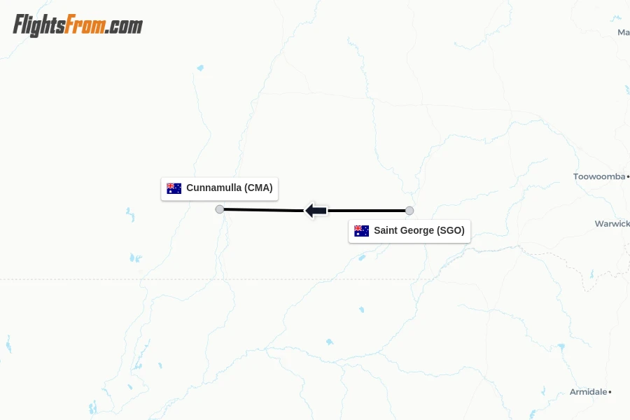 Flights from Saint George to Cunnamulla route map