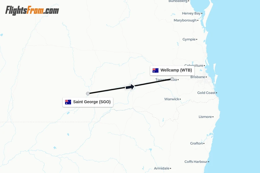Flights from Saint George to Wellcamp route map