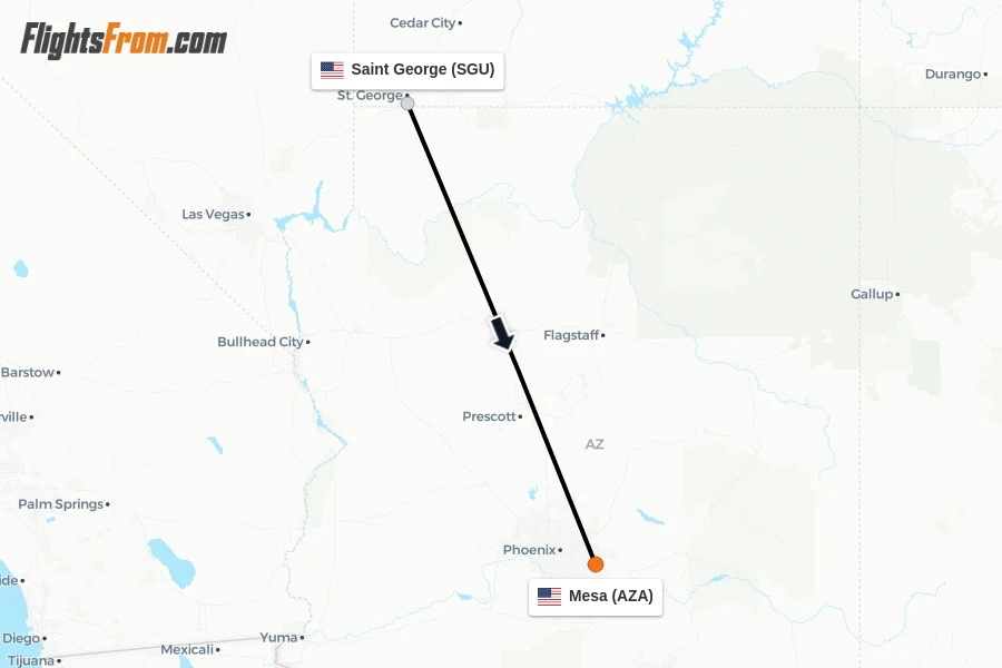 Flights from Saint George to Mesa route map