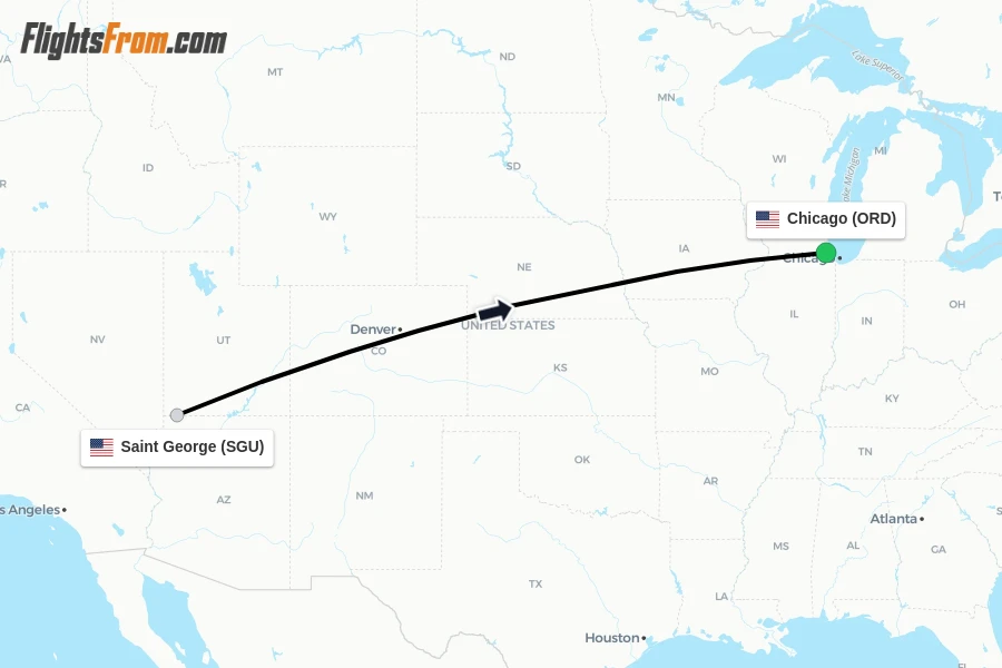 Flights from Saint George to Chicago route map