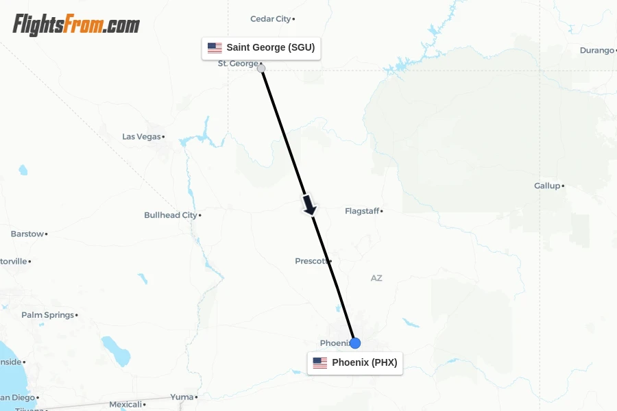 Flights from Saint George to Phoenix route map