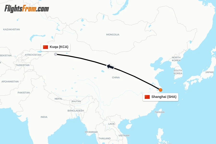 Flights from Shanghai to Kuqa route map