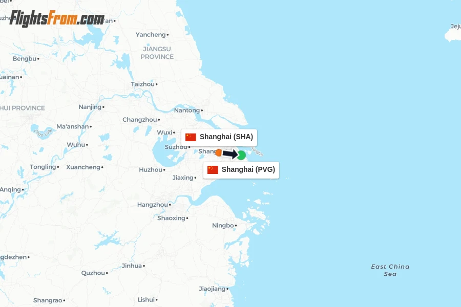 Flights from Shanghai to Shanghai route map