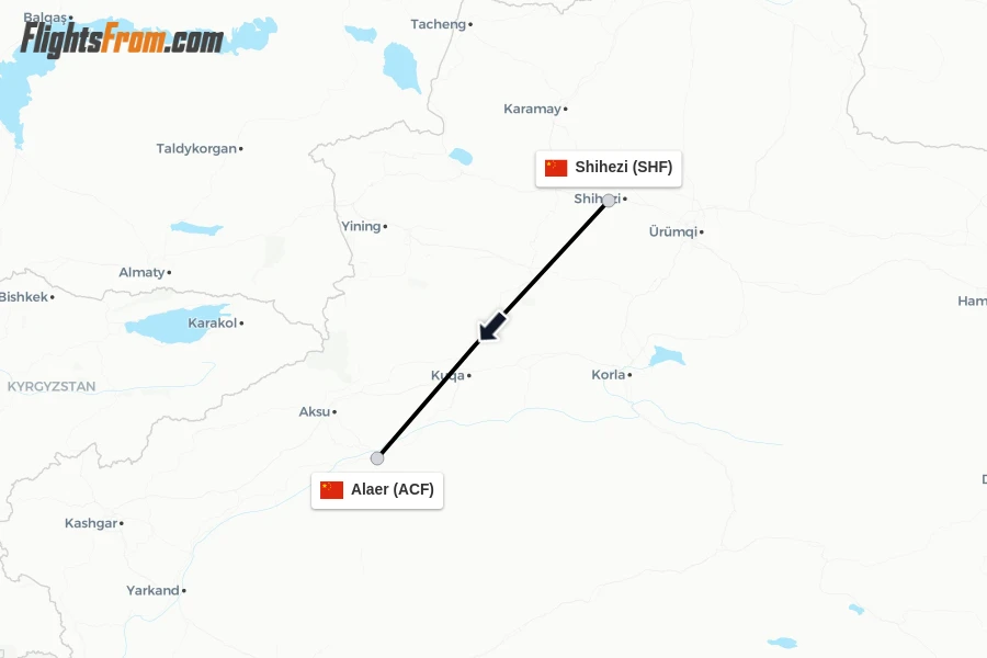 Flights from Shihezi to Alaer route map
